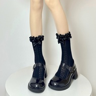 ECMLN Tất Lolita Xuân Hè Tất Mary Jane Ren Mỏng Tất Bắp Chân JK Kiểu Ba Lê Tất Cột Nơ Ống Giữa