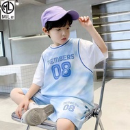 [ML] 90-170CM Boys Short-Sleeved Suit Summer Korean Casual Stretch Two-Piece Suit Children Quick-Dry