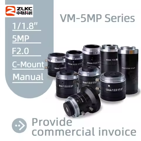 ZLKC C Mount 1/1.8 Inch 5MP 75mm Lens 4mm 6mm 8mm 12mm-50mm Fixed Focal F2.0 Manual Iris Machine Vis