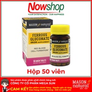 Ferrous Gluconate Mason Natural Hộp 100 viên bổ sung sắt hữu cơ dễ hấp thu không gây nóng táo bón