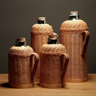 Thermos Kettle Traditional Fine Woven Filament Handmade Bamboo Old-Fashioned Retro Leather Tea Bottl