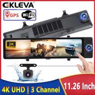 EKLEVA Mirror Dash Cam Car DVR 11,26 Inch 4K 5Ghz WiFi Kaca Spion 3 Kamera Depan/Kabin/Belakang