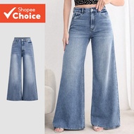 Lovito Women's Casual Commuter Denim Pants with Pockets, Classic Versatile Washed Blue Jeans, All Se