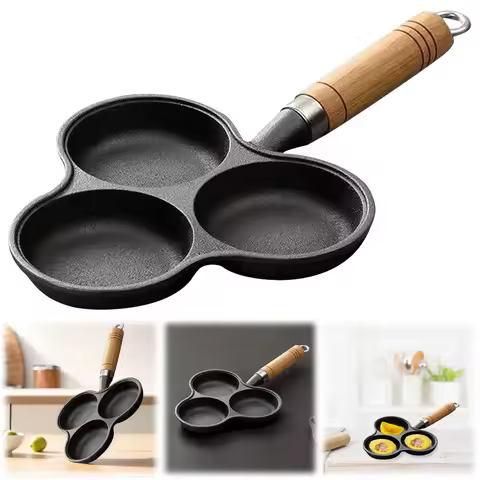 3 Hole Cast Iron Omelet Pan Non-Stick Cooking Egg Ham Pan Breakfast Grill Cooking Pot Egg Frying Pan