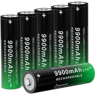 18650 Rechargeable Battery 9900mAh Button Top 3.7Volt Lithium Batteries 6 Pack for Flashlights Headl