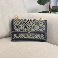 TORY BURCH T-monogram 老花 （深藍）風琴包 斜背包