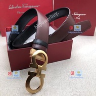 FERRAGAMO 菲拉格慕 皮帶 兩面 皮 酒紅+黑 扣 銀黑 腰帶 3.5cm