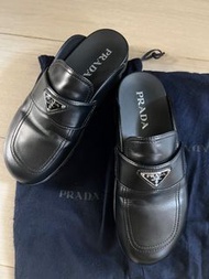 Prada 黑色皮革厚底涼鞋 拖鞋