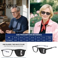 Cyxus 1.00 -4.00 Reading Glasses Photochromic 40Years+ AntiBlue Light Long Square Frame Unisex 2039