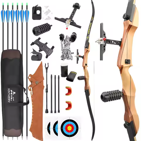 68" 20-40lbs Recurve Bow Archery Take Down Bow Carbon Arrow Shooting Split Wooden Bow Right Hand Hun
