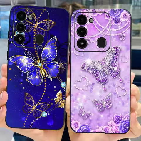 For Tecno Spark 8C 2022 Back Case Soft Silicone Bumper Flower Butterfly Print Phone Coque Capa For T