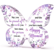Unique Retirement Gift for Woman Men 2026, 5x3.8x0.5 Inch Purple Butterfly Acrylic Plaque Decor with