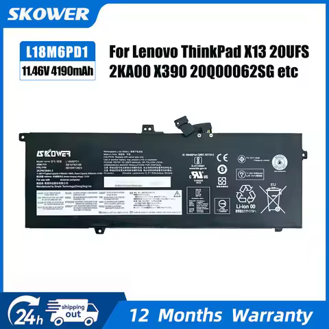 SKOWER 48Wh L18M6PD1 L18C6PD1 Battery for Lenovo ThinkPad X13 Gen 1 X390 X390-20Q1 L18M6PD2 L18D6PD1