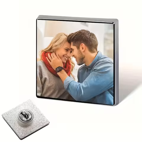Personalised Custom 0.78 Inch Square Metal Brooch Can Be Personalised with Text, Photos or Images Ha