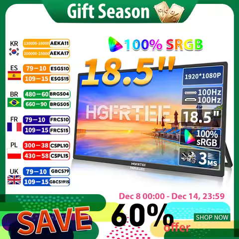 HGFRTEE 18.5inch 100Hz 100%RGB Portable Monitor Laptop Extended Display ADS-IPS HDR Screen With VESA