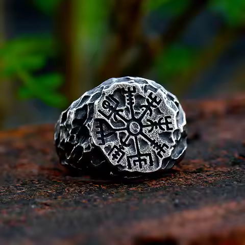 BEIER 2022 New Design Viking Runes Compass Stone Ring Nordic Viking Totem Odin Meteorite Fashion Jew