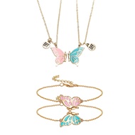 Friendship Necklaces Bracelets for 2 Girls Butterfly Pendent Best Friend Necklace Bracelets Set for 
