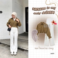 Dreamy - Trendy Casual Teenage One Set (Square Hijab + Crop Blouse + celana cutbray) Trendy Korean S