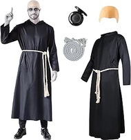 Uncle Fester Costume Robe Black Hooded Uniform with Cord Belt for Addams Cosplay Family Costume