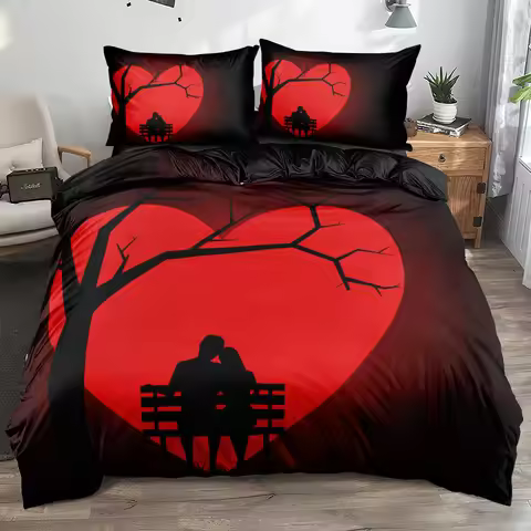 3D Digital Design Bedding set Valentine Day Duvet cover sets Dark Quilt case 3 pieces King Queen Ful