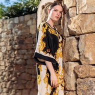 Greece Gorgeous Kaftan Dress For Women Maxi Smooth Tunic Luxury Holiday Resortwear Beach Bikini Cover Ups Summer Pullover Robe Baju Kelawar