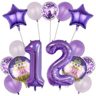 12th Birthday Decorations Party Supplies,15 Pcs 40inch Number 12 Purple Balloons set,12th Foil Mylar