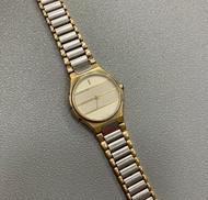 YSL 聖羅蘭 灰白 金屬立體線狀錶盤 石英錶 古董錶 vintage