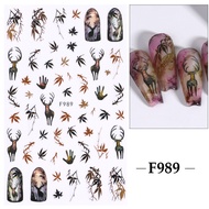 Deer & Maple Leaf Nail Stickers F989 Winter Nail Art Decals 3D Nail Art Supplies