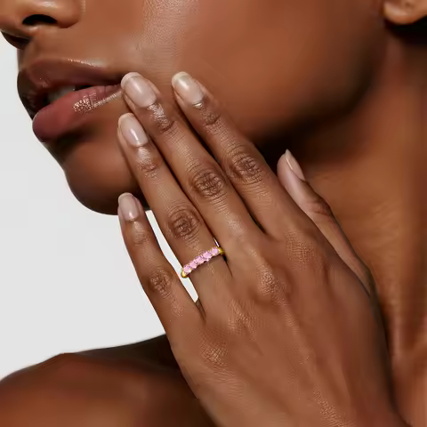 14K Gold Filled Pink Moissanite Rings 5 Stone D VVS1 for Women Man with 1/20th 14 Karat Gold Engagem