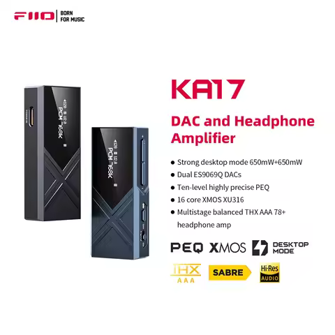 FiiO KA17 Portable USB DAC Audio HiFi Decoder, Dual ES9069Q PCM768 DSD512 3.5/4.4mm Output for Andro