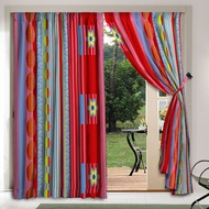 Cozzi Tropical Blossom French Pleated 4 Panel Sliding Door Curtain Langsir Ready Made Curtains [ 2 p