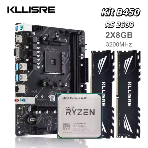 Kllisre kit B450 Motherboard AMD Ryzen 5 R5 2600 cpu DDR4 16GB(2×8GB) 3200MHz Desktop memory