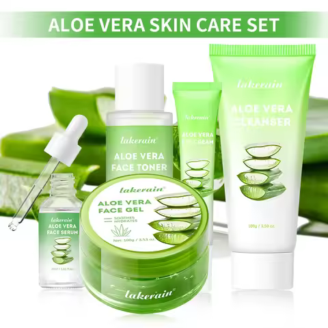 Aloe Vera 5 Pcs Skin Care Set Cleanser Toner Serum Eye Cream Gel Deeply Moisturizing Soothing Hydrat