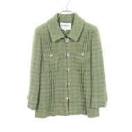 【二手】香奈兒 (Chanel) CHANEL Coco Mark 紐扣斜紋軟呢外套 P555​​51V42024 綠色羊毛斜紋軟呢外套 女款