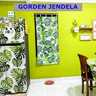 Gorden Jendela Pendek Tirai Monstera Horden Kamar Tidur Korden Motif Daun