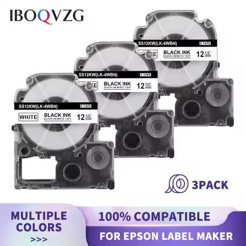 IBOQVZG 3PK Label Tape Compatible For Epson Kingjim Label Maker SS12KW SS18KW for Epson LW-K200BL LW
