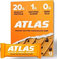 Atlas Bar – 20g Protein, 1g Sugar, 0g Seed Oils, 0g Artificial Sweeteners (12 Count, Peanut Butter C