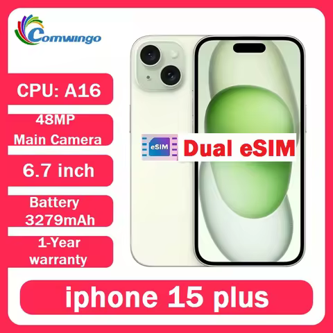 Original apple iPhone 15 plus 128GB/256GB ROM 6GB RAM Dual ESIM 6.7'OLED Screen Face ID NFC A16 Chip