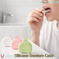 ANEMONE Silicone Denture Case, Soft Candy Color Mouth Guard Container, Tooth Care Tool Drain Holes P
