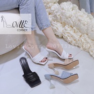 High Heel Slippers with Transparent Thin Strap - 9cm Heel