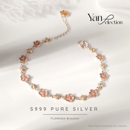 YANS S999 Pure Silver FLORESSA Bracelet｜Enamel Blossom · Sparkling CZ｜Pink & Purple