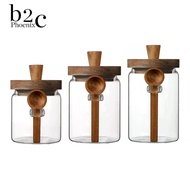 Phoenix B2C Round Glass Jar Sealed Glass Container Transparent Glass Canister with Wooden Spoon for 