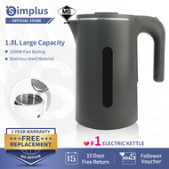 Simplus Electric Jug Kettle (1.8L/1500W) 304 Stainless Steel Auto Power Off Boil-Dry Protection