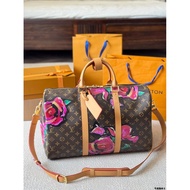 Cowhide keepall45 Rose Graffiti Limited Edition Travel Bag Airport Bag Removable Inside Airport Big 