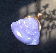 紫羅蘭翡翠佛公彌勒佛項鍊 18K金鑽石 | 天然緬甸玉A貨翡翠