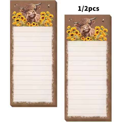 1/2-Piece Magnetic Memo Pad Set 20.07 x 7.62 cm Highland Cow Magnetic Planner Memo Pad Refrigerator 