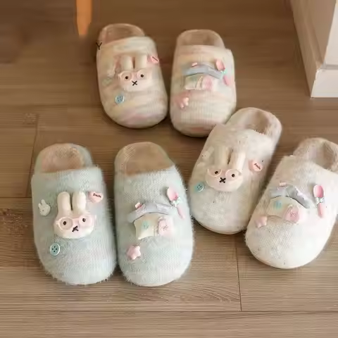 Fashionable, versatile, cute cartoon Miffy rabbit thick soled Baotou autumn and winter knitted slipp