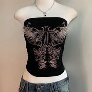 Y2k Diamond-Pressed Tube Top Black