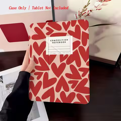 Elegant Y-Fold Acrylic Pink Background&Red Hearts iPad Case For Apple iPad Pro 11/12.9 Air 3/4/5 Min