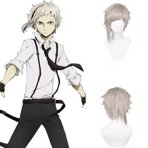 High-Quality Anime Atsushi Nakajima Cosplay Synthetic Hair 16-Inch Gray With Bangs Halloween Daily P